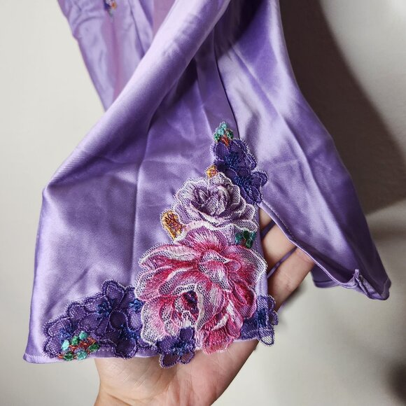 Victorias Secret Floral Embroidery Stretch Satin Romper Bodysuit Sexy Medium - Picture 6 of 10